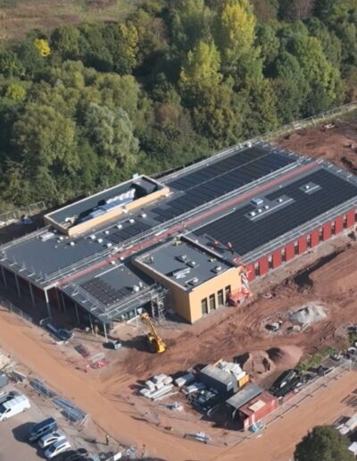 ariel view of Stychbrook Leisure Centre showing all the solar panels installed