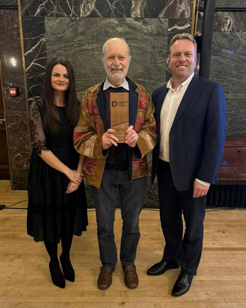 Fiona Miller, Mike Kinghan and Jason Howlett with the Award for Community Collaboration from the Community Energy Awards